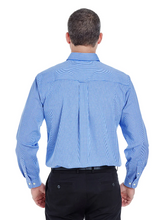 Load image into Gallery viewer, Ultra Club Men's Long Sleeve Button Shirt Blue Mini Check Poplin Multiple Sizes