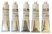 Load image into Gallery viewer, Set of 5 Artist Quality Oil Paints White, Yellow, Red, Blue, Black 200 ml Tube ASTM D4236