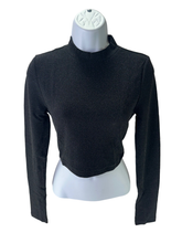 Load image into Gallery viewer, American Apparel Women's Long Sleeve Metallic Crop Turtleneck, Black, Medium