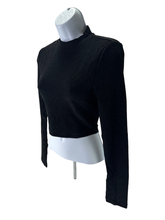Load image into Gallery viewer, American Apparel Women's Long Sleeve Metallic Crop Turtleneck, Black, Medium