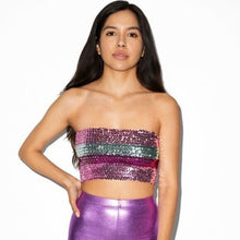 Load image into Gallery viewer, Classic Tube Top Women's Sequin Glitter Strapless Stretchy Crop Top Pink XS-S