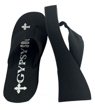Load image into Gallery viewer, Gypsy Soule - 3" Heel Platform Thong Sandals Wedge Comfort Soles - BLACK