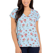 Load image into Gallery viewer, Hilary Radley V Neck Top Blue Floral Combo Blouse Lightweight Fabric Shirt