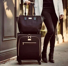 Load image into Gallery viewer, Sandy & Lisa 20" Malibu Carry-on and Milan Wing Tote Set, Black & Gold - New