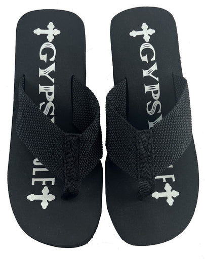 Gypsy Soule Platform Heel Thong Sandals, 3in Wedge Heel Comfort Soles, Black