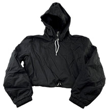 Load image into Gallery viewer, Women's Hooded Cropped Pullover Windbreaker Nylon Short Crop Hoodie Black XL