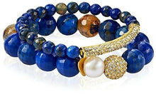 Load image into Gallery viewer, Devoted Blue Agate Pave Bracelet Set, Blue