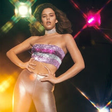 Load image into Gallery viewer, Classic Tube Top Women's Sequin Glitter Strapless Stretchy Crop Top Pink XS-S