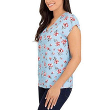 Load image into Gallery viewer, Hilary Radley V Neck Top Blue Floral Combo Blouse Lightweight Fabric Shirt