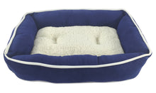 Load image into Gallery viewer, Plush Sherpa Lined Pet Bed with Removable Cushion, Small - Navy & White - New