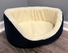 Load image into Gallery viewer, Plush Sherpa Lined Pet Bed with Removable Cushion, Size Med - Dark Navy