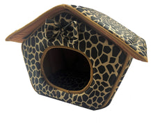 Load image into Gallery viewer, Cozy Pet Cottage, Foldable Pet House with Animal Print, Pet Bed 15" x 13" x 12" 
