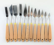 Load image into Gallery viewer, Professional 12 Piece Artist Palette Knife Set for Oil Paint, Natural Wood, New