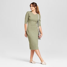 Load image into Gallery viewer, A New Day Cinched Waist Dress Heathered Olive Jersey Dress w/Copper Accents Small