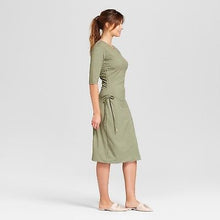 Load image into Gallery viewer, A New Day Cinched Waist Dress Heathered Olive Jersey Dress w/Copper Accents Small
