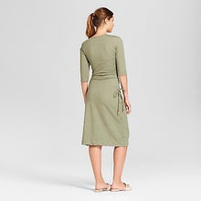 Load image into Gallery viewer, A New Day Cinched Waist Dress Heathered Olive Jersey Dress w/Copper Accents Small