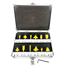 Load image into Gallery viewer, 12pc Router Bit Set Tungsten Carbide Tip TCT With 1/4 Shank Cutter and Aluminum Case
