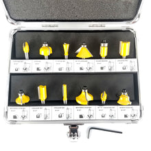 Load image into Gallery viewer, 12pc Router Bit Set Tungsten Carbide Tip TCT With 1/4 Shank Cutter and Aluminum Case