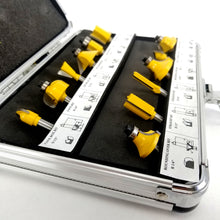 Load image into Gallery viewer, 12pc Router Bit Set Tungsten Carbide Tip TCT With 1/4 Shank Cutter and Aluminum Case