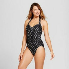 Load image into Gallery viewer, Vintage Polka Dot Swimsuit by Merona Molded Cups Synched Waist One Piece Medium