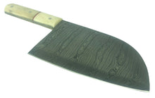 Load image into Gallery viewer, Damascus Steel Cleaver 7" Blade Leather Sheath Bone Handle Custom Handmade