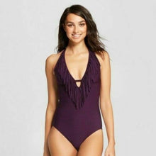 Load image into Gallery viewer, Women's Fringe Halter One Piece Swimsuit - Mossimo™ Chocolate Cherry M