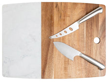 Load image into Gallery viewer, Core Kitchen Marble & Acacia Server Board Set with Cheese Knives, 3-piece Set