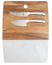 Load image into Gallery viewer, Core Kitchen Marble & Acacia Server Board Set with Cheese Knives, 3-piece Set