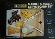 Load image into Gallery viewer, Core Kitchen Marble & Acacia Server Board Set with Cheese Knives, 3-piece Set