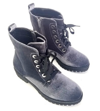 Load image into Gallery viewer, Mossimo Supply Co.- Women's Rihanna Velvet Combat Boots, Color: Gray, Size: 5.5
