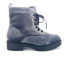 Load image into Gallery viewer, Mossimo Supply Co.- Women's Rihanna Velvet Combat Boots, Color: Gray, Size: 5.5