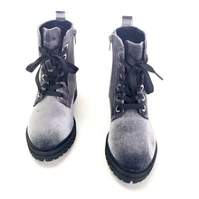 Load image into Gallery viewer, Mossimo Supply Co.- Women's Rihanna Velvet Combat Boots, Color: Gray, Size: 5.5
