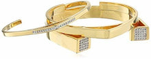 Load image into Gallery viewer, nOir Modernist Open Cuff Set,14k Gold-Plated Brass, Cubic Zirconia, 3 Bracelets