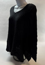 Load image into Gallery viewer, Beatrix Ost Knit Sweater Ribbed Long Sleeve V-Neck Top Flowing Sides Black Medium