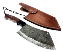 Load image into Gallery viewer, Damascus Steel Curved Back Cleaver Blade Handmade Leather Sheath Custom Handle