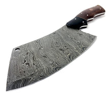 Load image into Gallery viewer, Damascus Steel Curved Back Cleaver Blade Handmade Leather Sheath Custom Handle