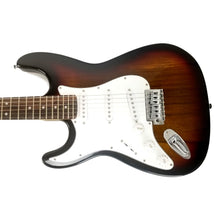 Load image into Gallery viewer, Full Size Left Handed Electric 6 String Guitar, Solid Wood Body and Bolt on Neck, Cable and Tremolo Arm, Color: Sun Burst