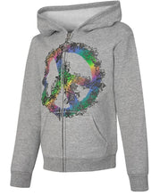 Load image into Gallery viewer, Hanes ComfortSoft Girls Peace Sign EcoSmart Fleece Full-Zip Hoodie Sweatshirt, XS Light Steel