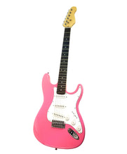 Load image into Gallery viewer, Full Size Right Handed Electric 6 String Guitar, Solid Wood Body and Bolt on Neck, Cable and Tremolo Arm, Color: Hot Pink