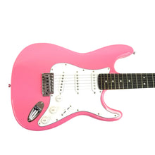 Load image into Gallery viewer, Full Size Right Handed Electric 6 String Guitar, Solid Wood Body and Bolt on Neck, Cable and Tremolo Arm, Color: Hot Pink