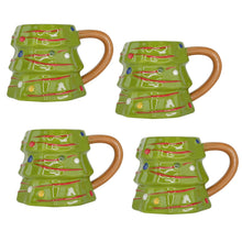 Load image into Gallery viewer, Set of 4 Threshold Earthenware Christmas Tree Coffee Mug Sculpted Glazed 15.5oz