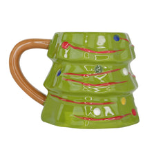Load image into Gallery viewer, Set of 4 Threshold Earthenware Christmas Tree Coffee Mug Sculpted Glazed 15.5oz