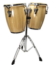 Load image into Gallery viewer, Zenison Latin Percussion Conga Drums and Stand 9" & 10" inch Heads Natural Wood
