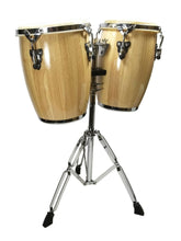 Load image into Gallery viewer, Zenison Latin Percussion Conga Drums and Stand 9" & 10" inch Heads Natural Wood