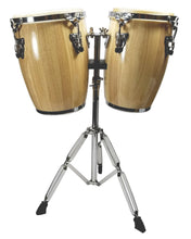 Load image into Gallery viewer, Zenison Latin Percussion Conga Drums and Stand 9" & 10" inch Heads Natural Wood