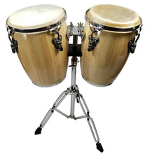Load image into Gallery viewer, Zenison Latin Percussion Conga Drums and Stand 9" & 10" inch Heads Natural Wood