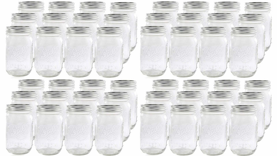 Case of 48 - Mason Jars 16oz Regular Mouth Glass Canning Jars w/ Lids & Bands