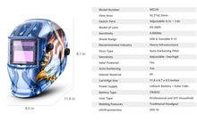 Load image into Gallery viewer, Welding Helmet Solar Powered w/Batteries Auto-Darkening UV/IR Protection 1/25000