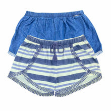 Load image into Gallery viewer, DKNY Girls Shorts 2 Pack - Chambray Moss Purple Stripes & Denim - Size 5 - New