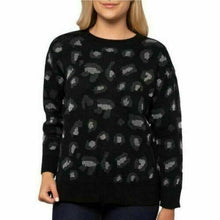 Load image into Gallery viewer, Kendall + Kylie Sweater Animal Print Cozy Top Black/Silver/Gray, Large - New